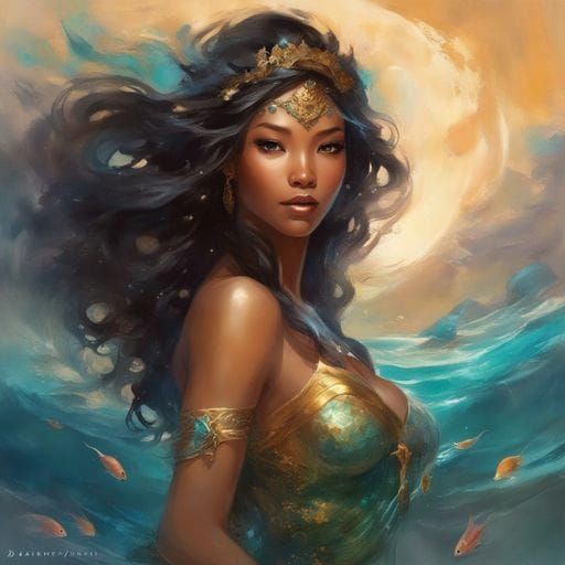 Beautiful Mermaid Portrait as Splash Art