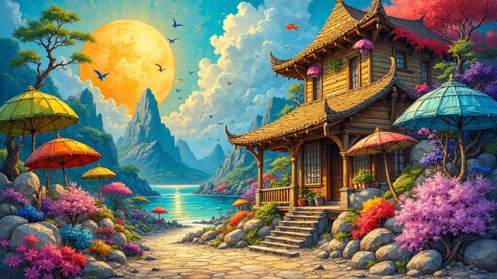 Surreal Cityscape in Neon Colors