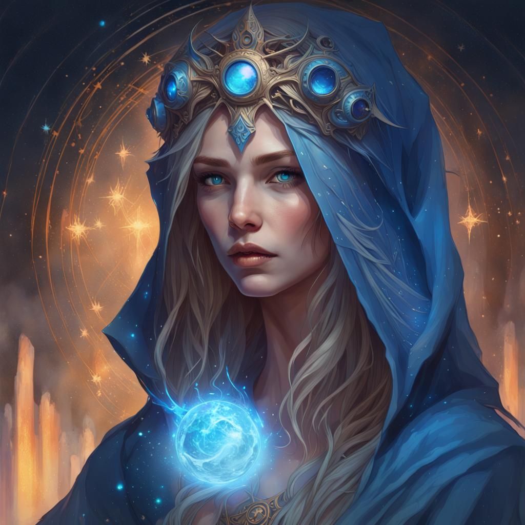 Mysterious Sorceress Harnessing Cosmic Power