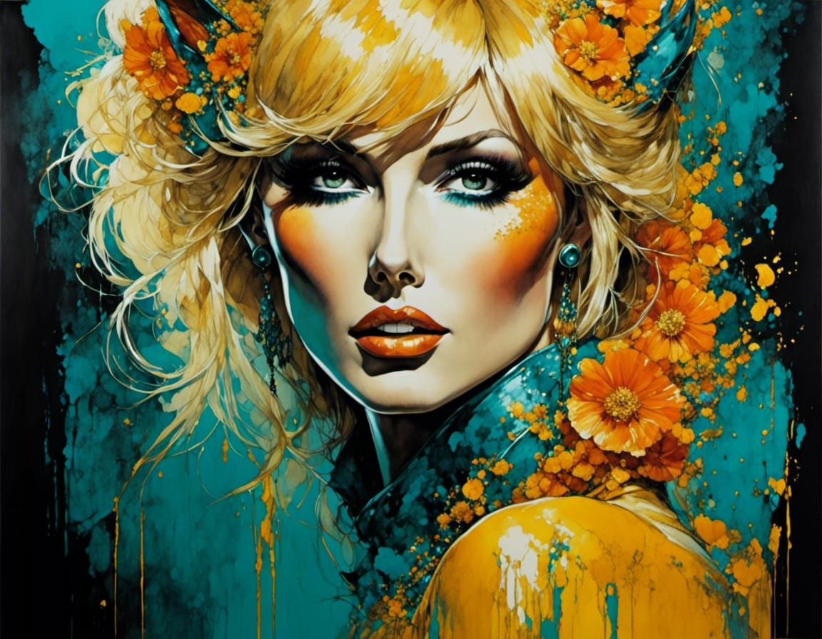 Seductive Portrait in Yellow, Orange, and Teal