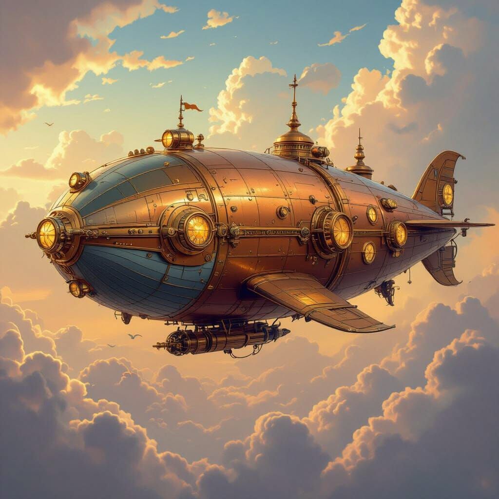 Steampunk Whale Airship in Golden Light