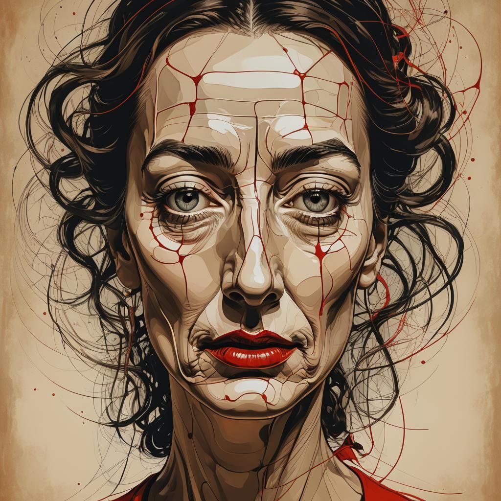 Surreal Portrait in Grays and Reds