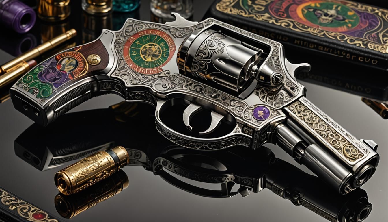 Joker's Revolver: Detailed Mixed Media Art