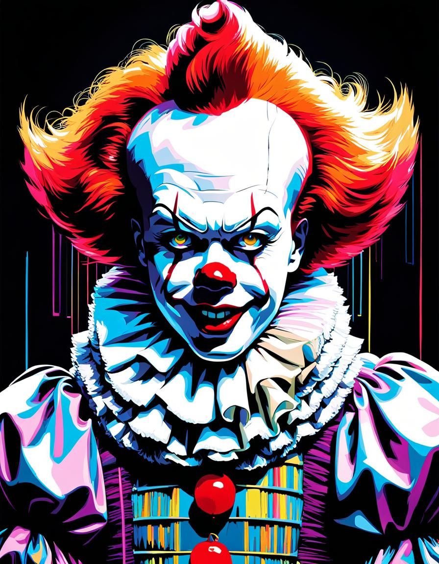 Pennywise Glitch Art Portrait in Vaporwave Style