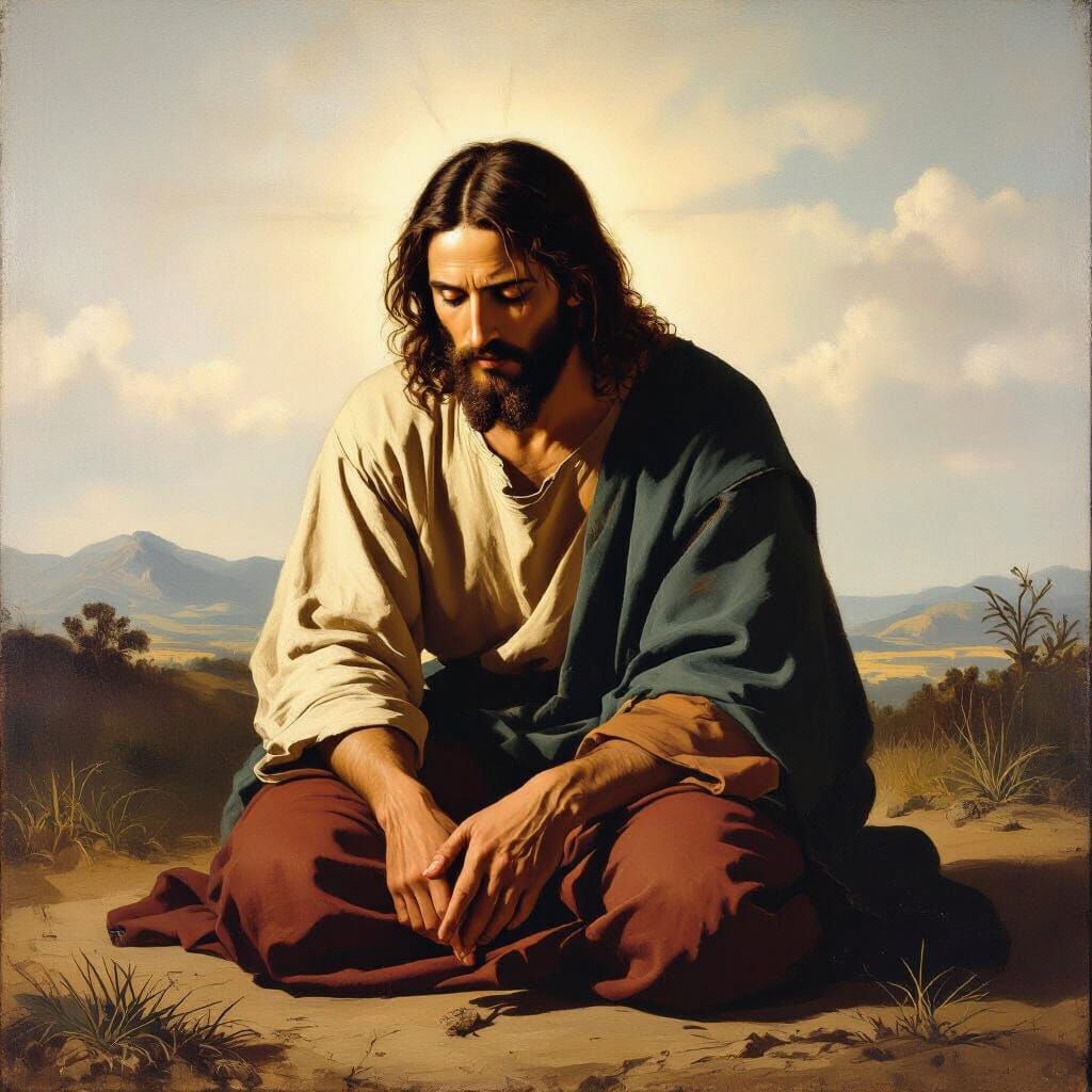 Jesus Kneeling in Prayer as Oil Painting