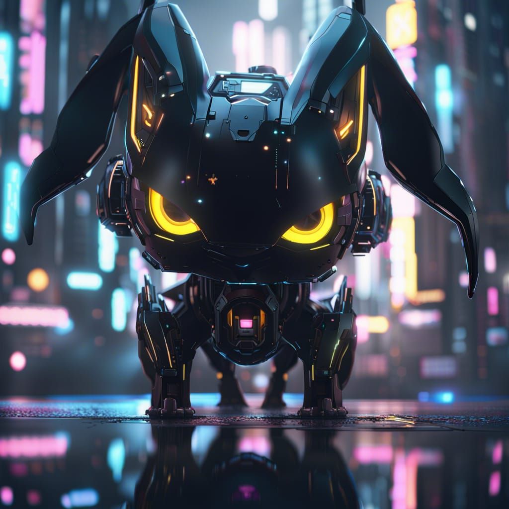 Umbreon in Cyberpunk Cityscape: Sci-Fi Render