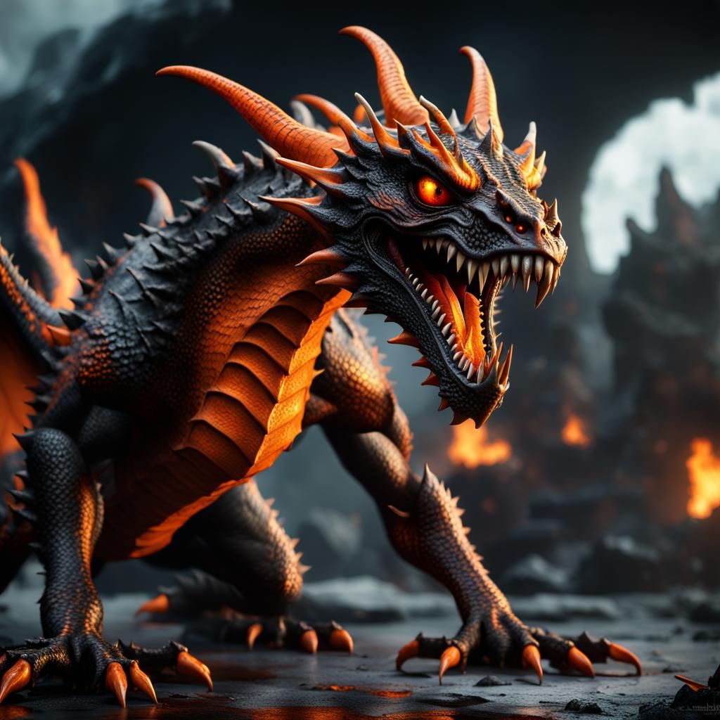 Menacing Orange Dragon, 3D Liquid Render