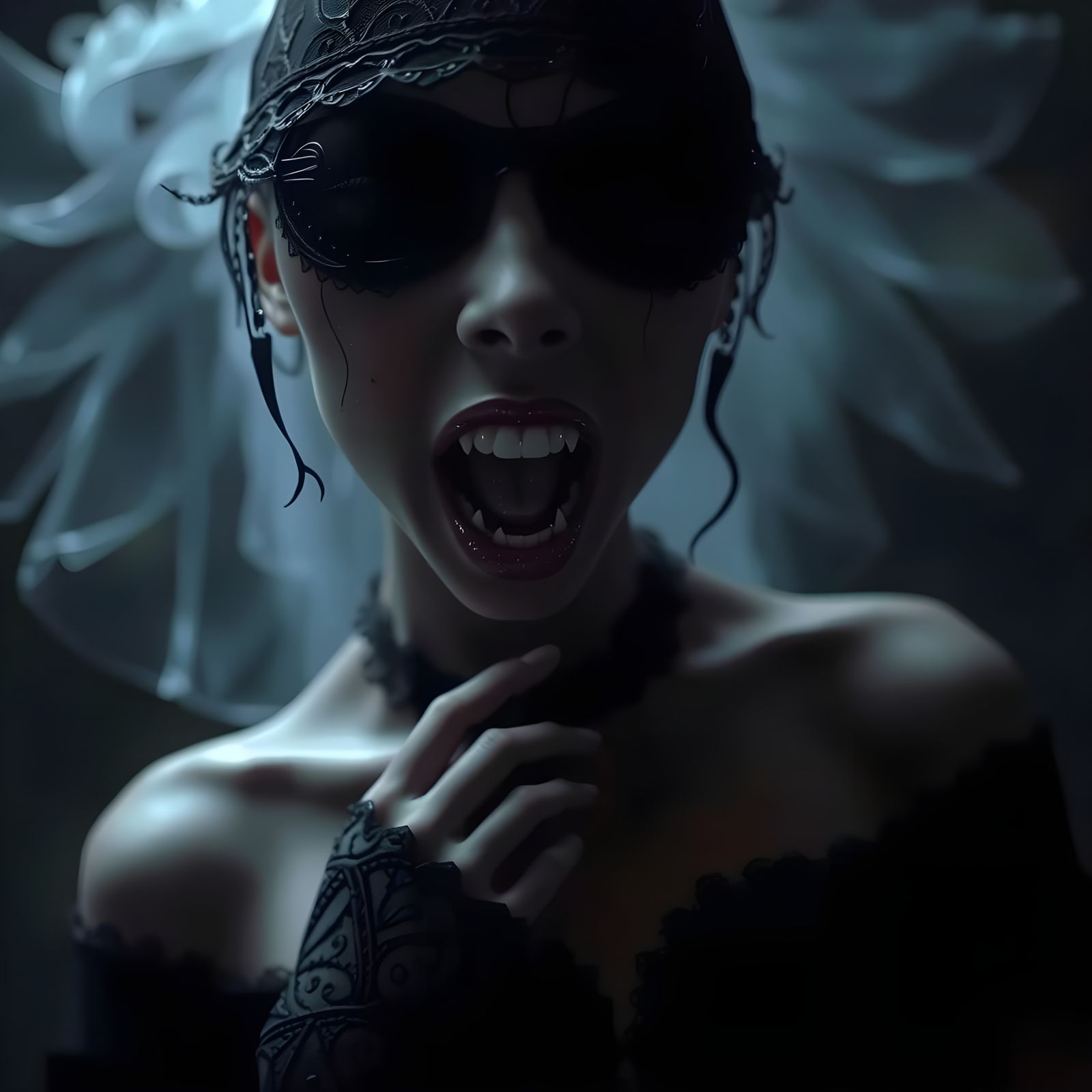 Dark, Mysterious Woman in Gothic-Inspired Scene