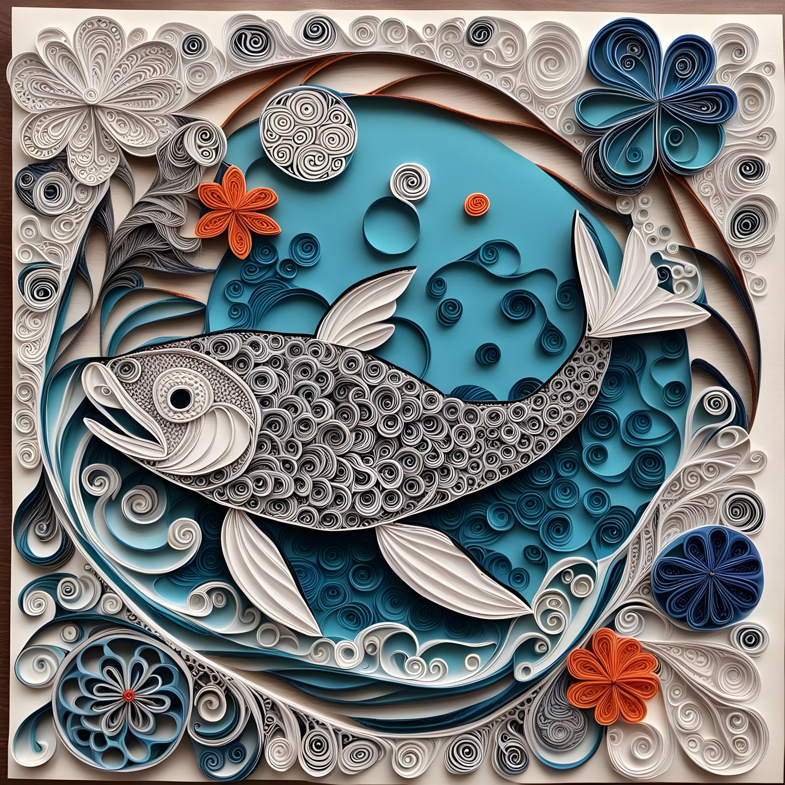 Zentangle and Quilling Art in Ukiyo-e Style