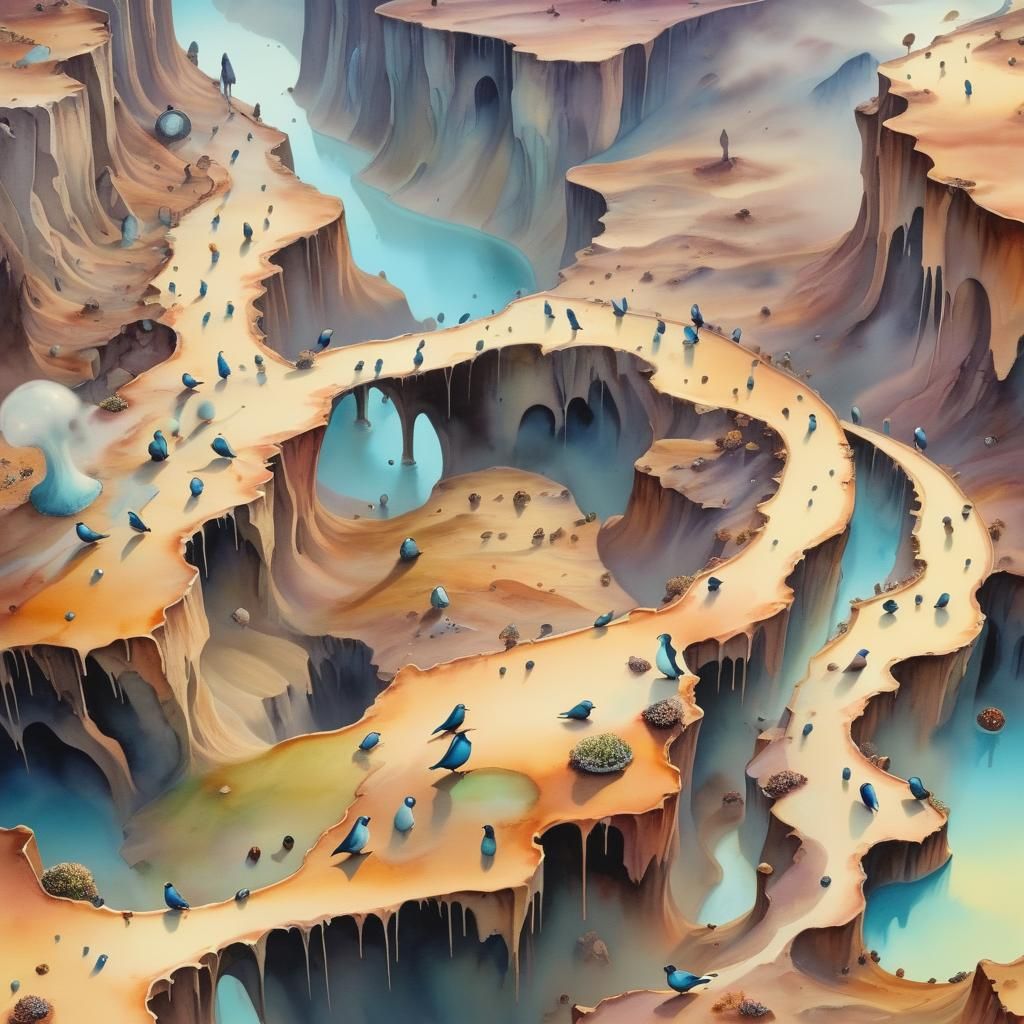 Surreal Lemmings Dreamscape in Watercolor Style