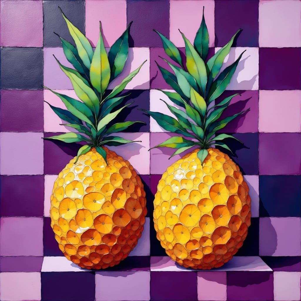 Minimalist Lemon and Leaf Painting in Bold Graphic Style