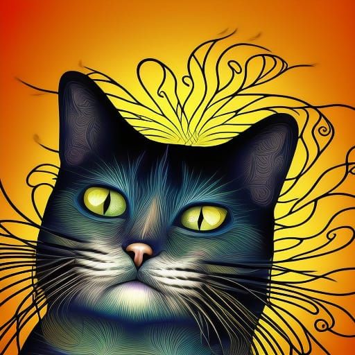 Hyperrealistic Cat with Abstract Fractal Design