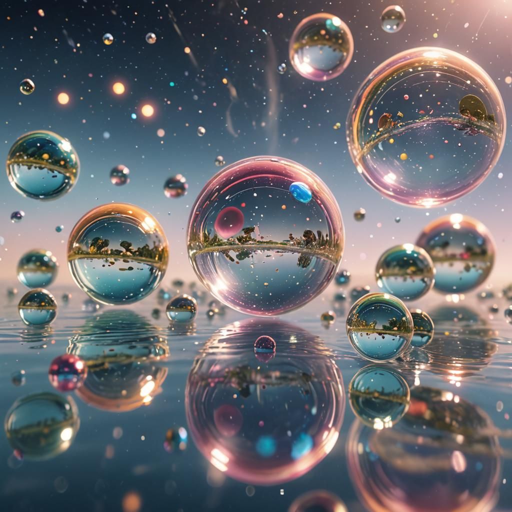 Surreal Anime Spheres Floating in Space