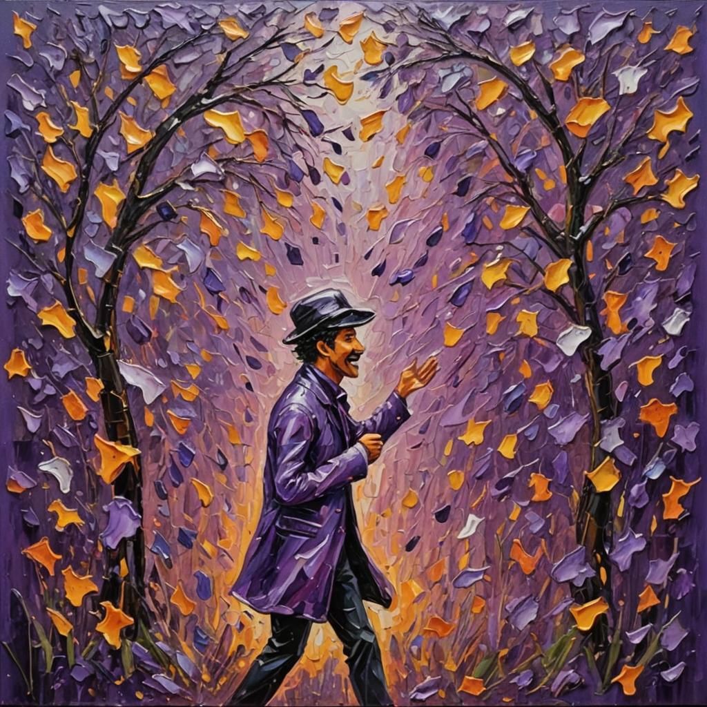 Laughing in Purple Rain: Neo-Impressionist Oil Painting
