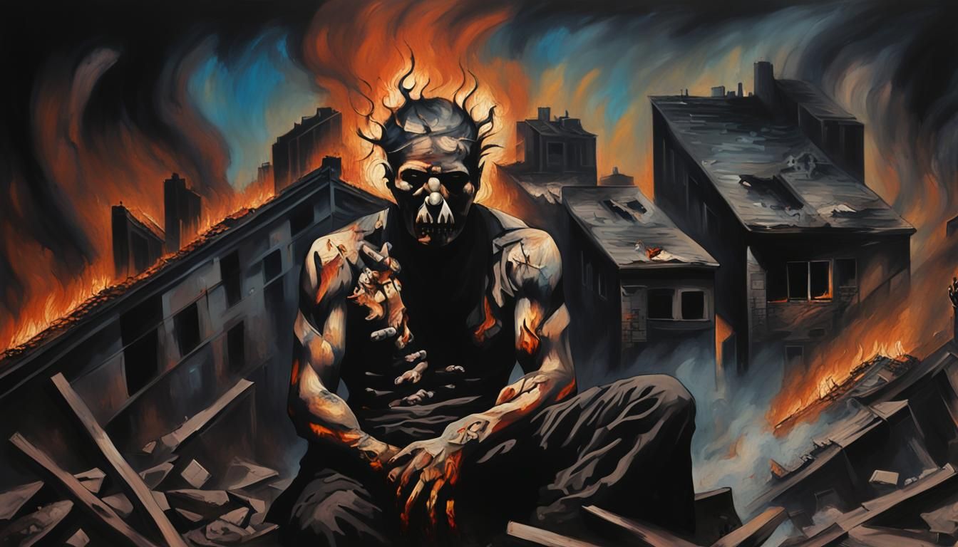 Surrealist War Art: Despair in Burning City