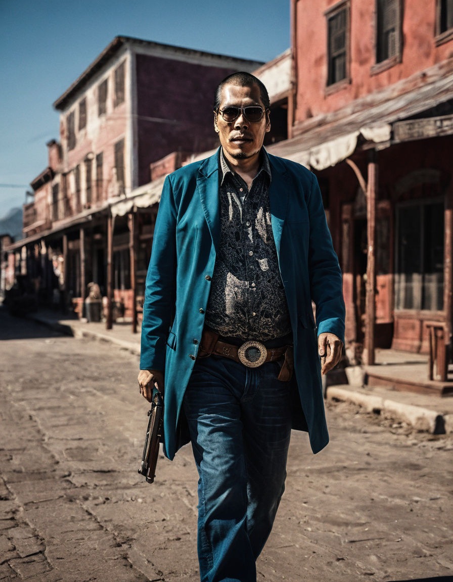 Cinematic Western Cowboy Walking Down a Deserted Town Street