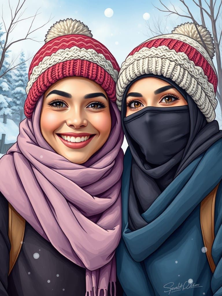 Comic Book Style Portrait of Modest Winter Friends