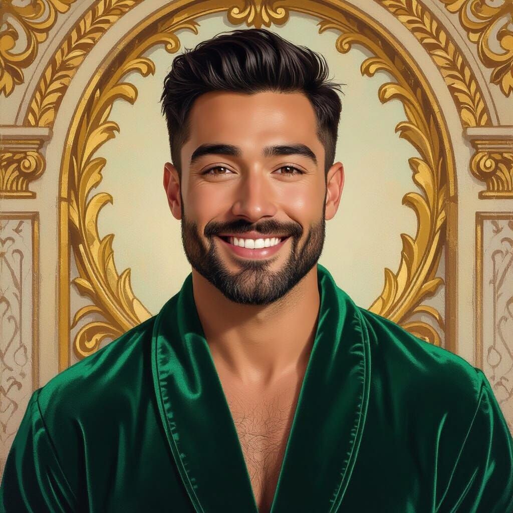Joyful Man in Emerald Velvet Robe, Impressionist Masterpiece