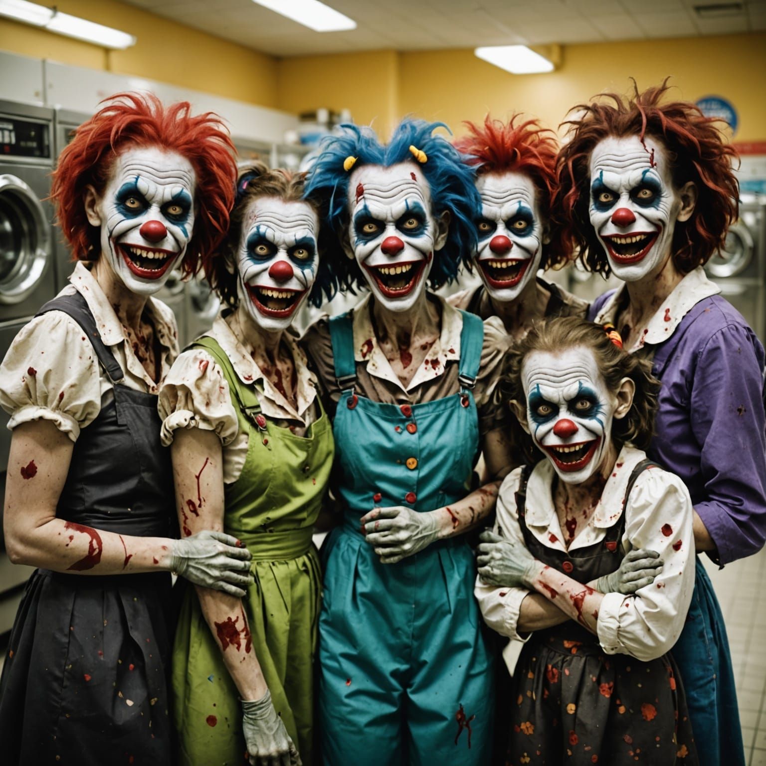 Grinning Zombie Monkey Monster Clowns at the Laundromat