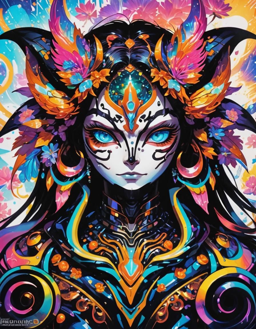 Cyberpunk Anime Man in Iridescent Glass Garden