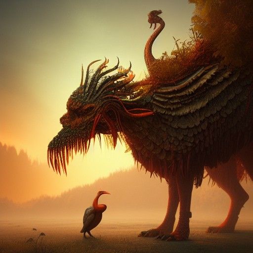 Surreal Animal in Sunrise: Digital Art Masterpiece