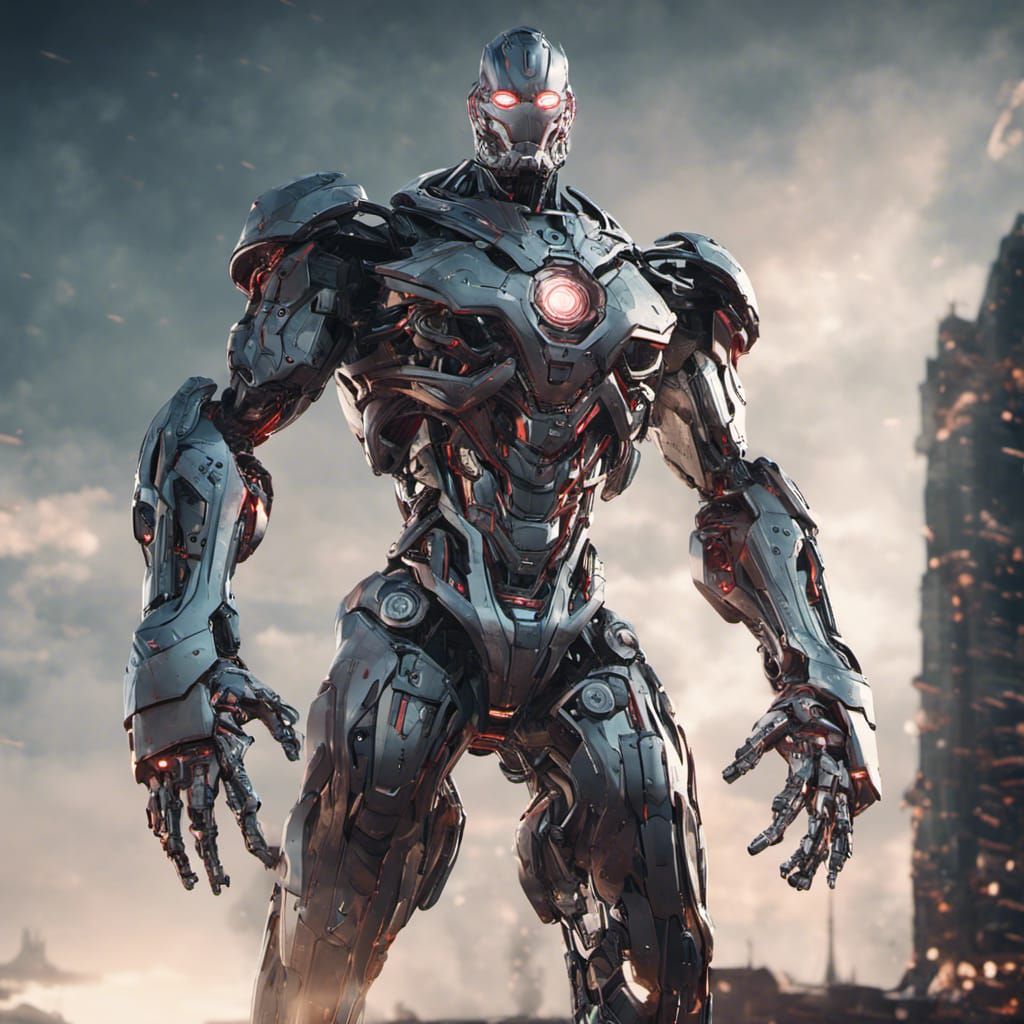 Marvel's Ultron: Intricate Mech Details in Sci-Fi Style