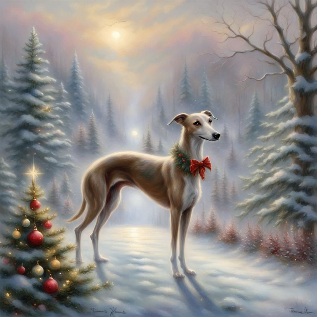 Ethereal Christmas Greyhound in Fantasy Style