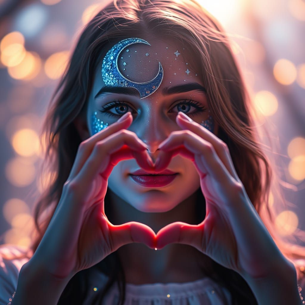 Ethereal Woman with Crescent Moon Face Art