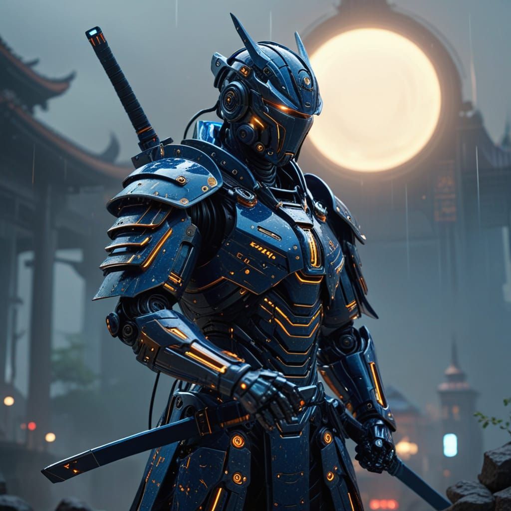 Cyberpunk Samurai Robot Guardian of the Futuristic Palace