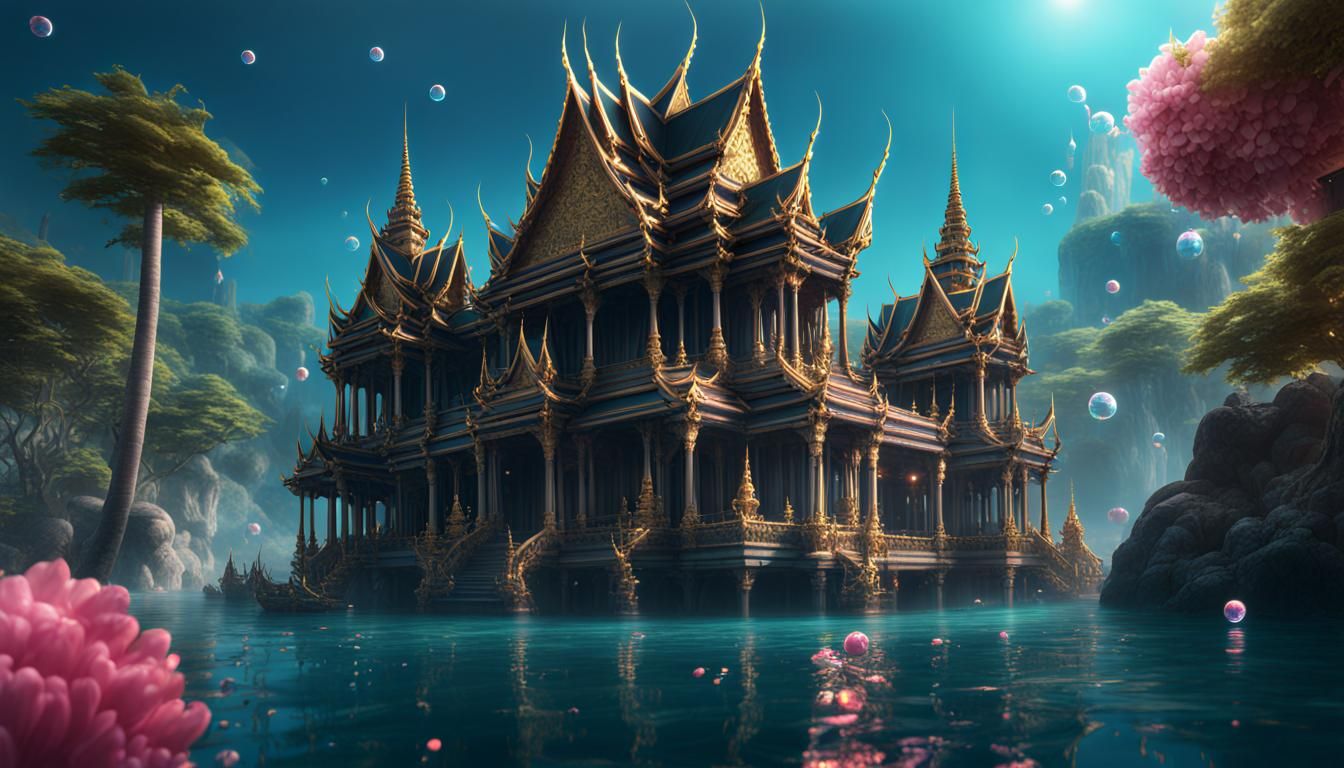 Underwater Thai Palace in Bubble, Digital Art