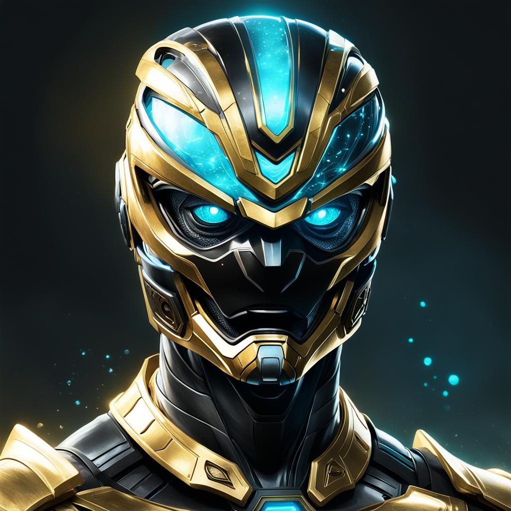 Bioluminescent Power Ranger Portrait in Gold and Black