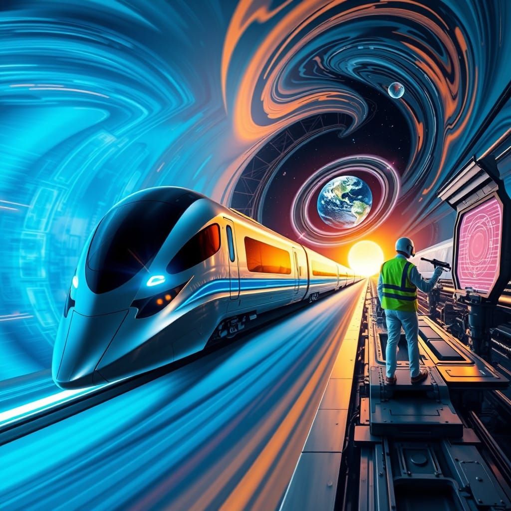 Cyberpunk Train Blasts Through Cosmic Wormhole