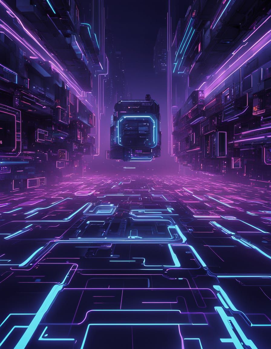 Neon Gridscape in Cyberpunk Digital Art