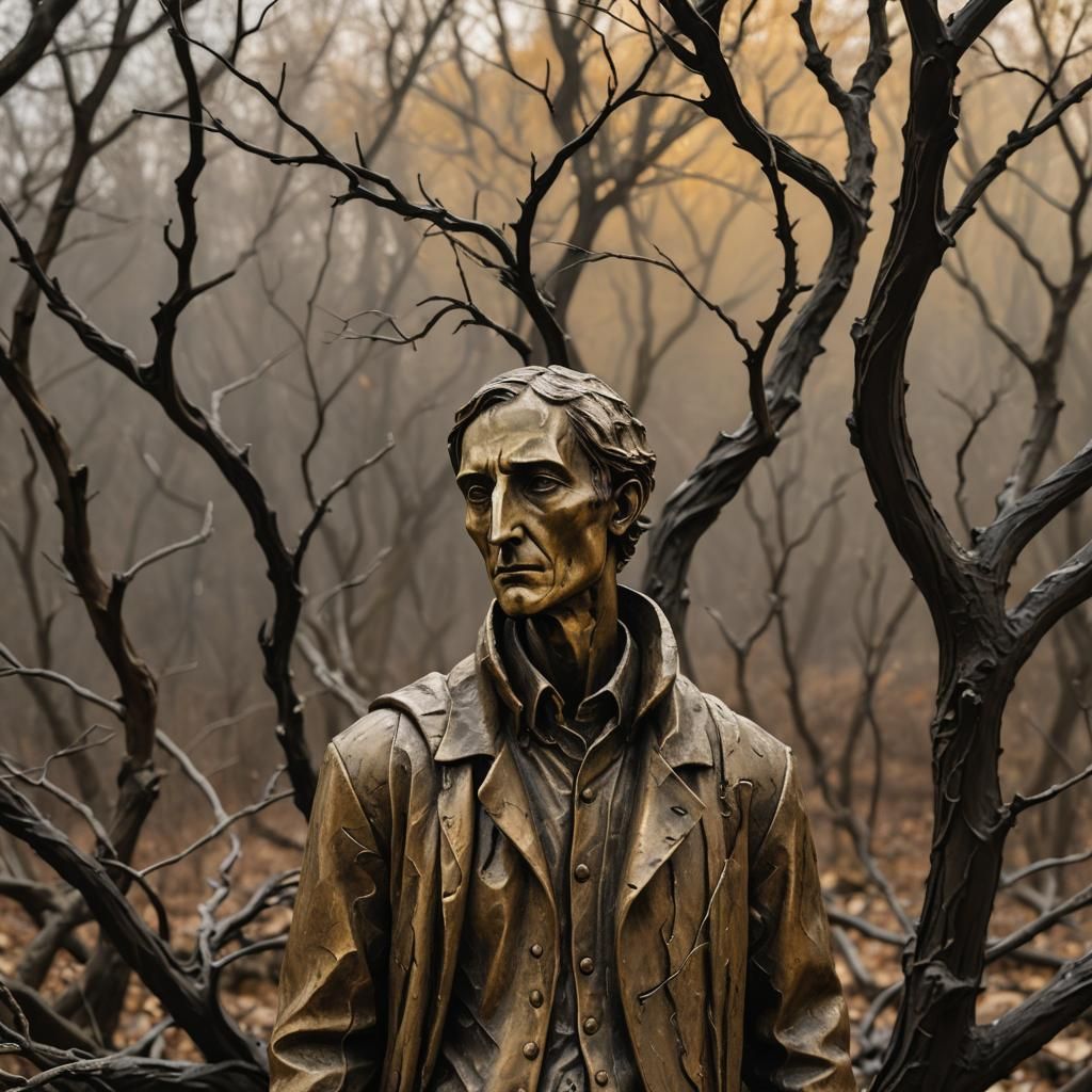 Mystical Traveler in Expressionist Sculpture