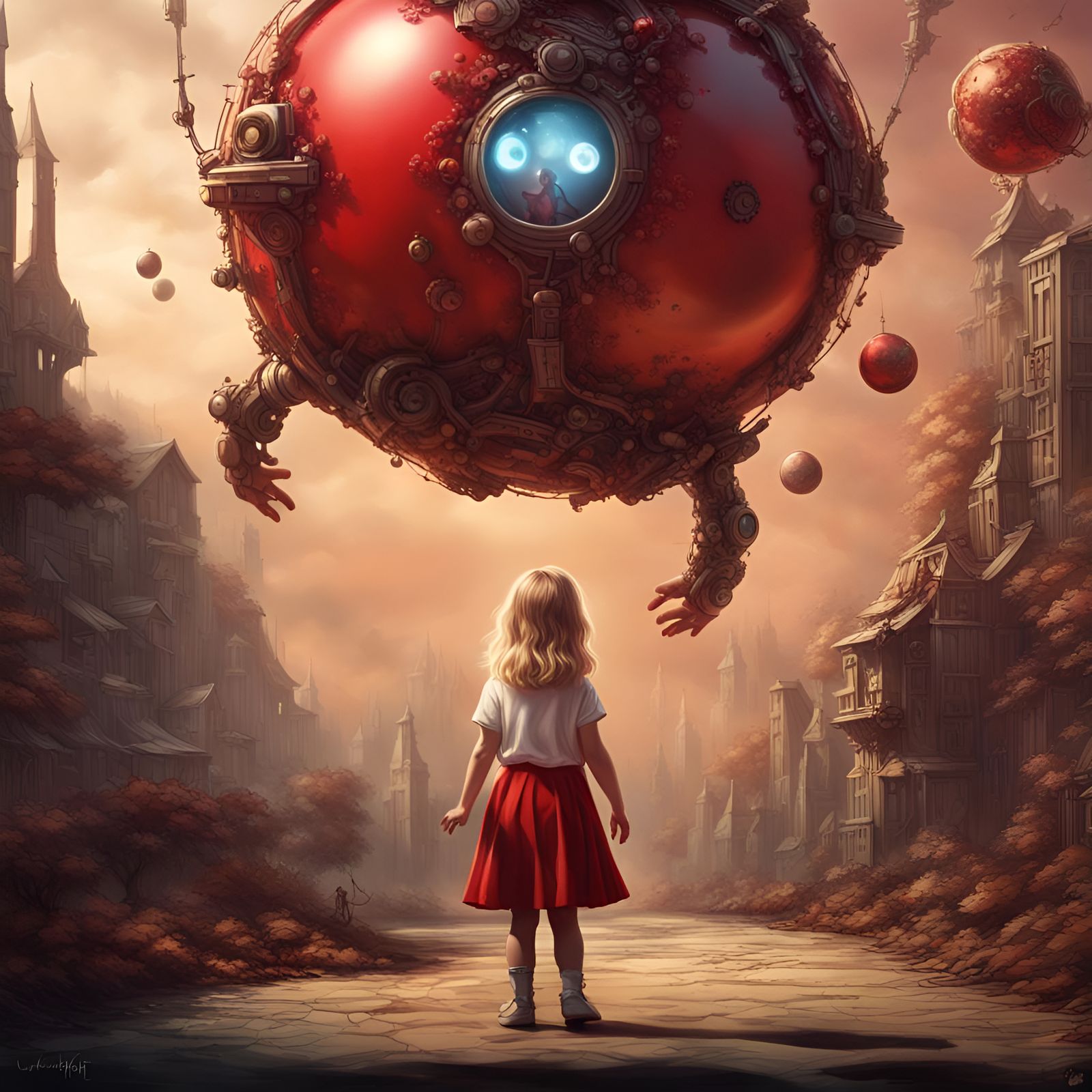 Child's Drawing of Girl with Sphere Robot