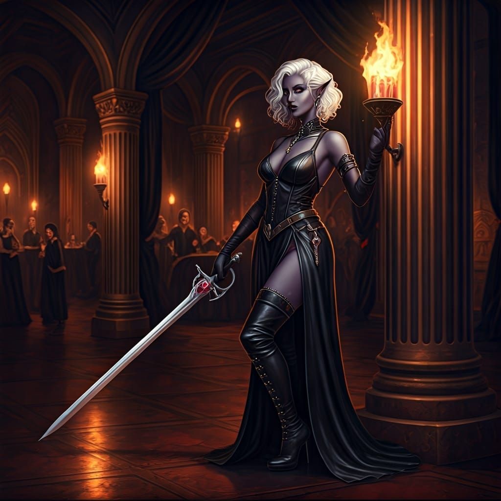Elegant Drow in Underdark Ballroom