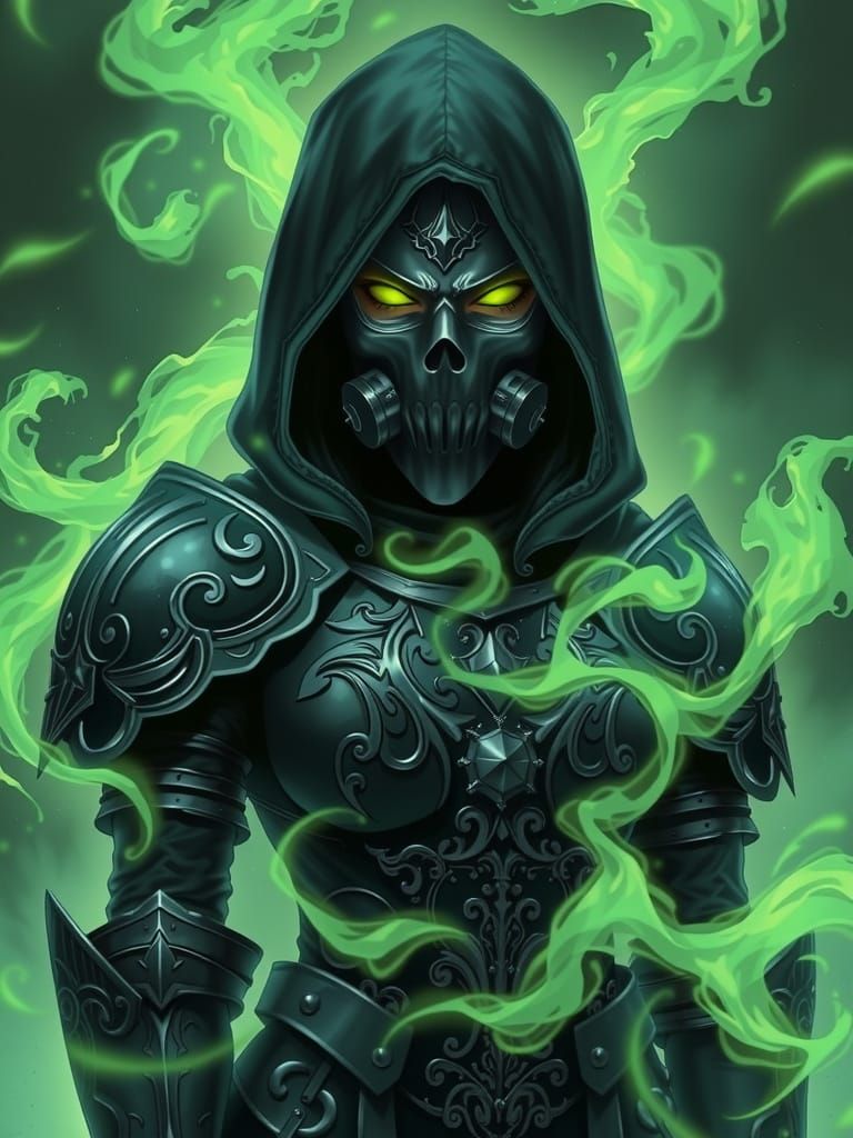 Anime Dark Fantasy: Armored Woman with Plague Doctor Mask