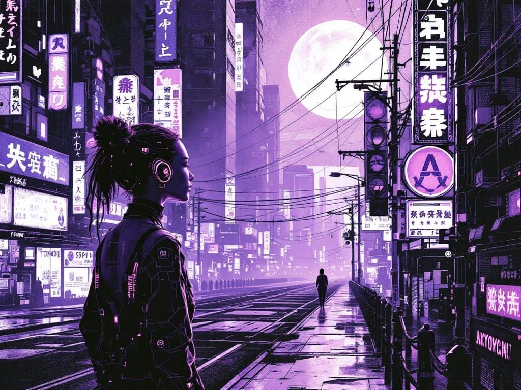 Cybernetic Renaissance in Tokyo's Neon Landscape