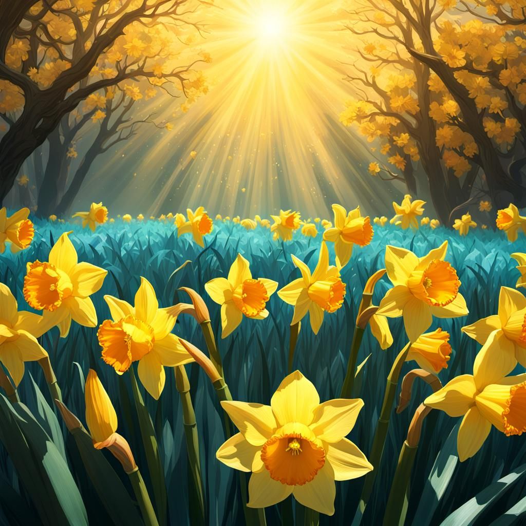 Hyperdetailed Daffodil in Dynamic Lighting, Concept Art