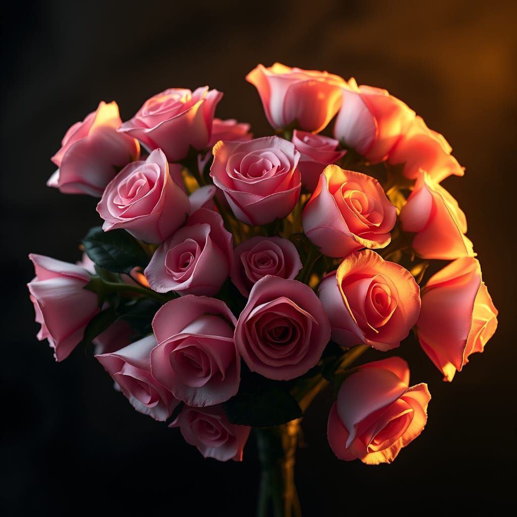 Luxurious Heart-Shaped Bouquet of Pink Roses in Golden Light