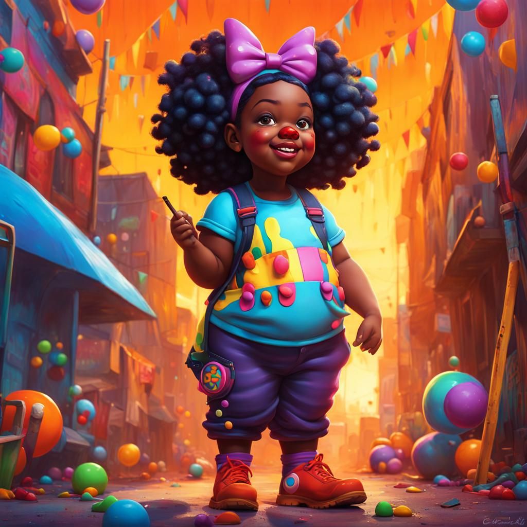 Clown School Girl in Graffiti Splash Art Style