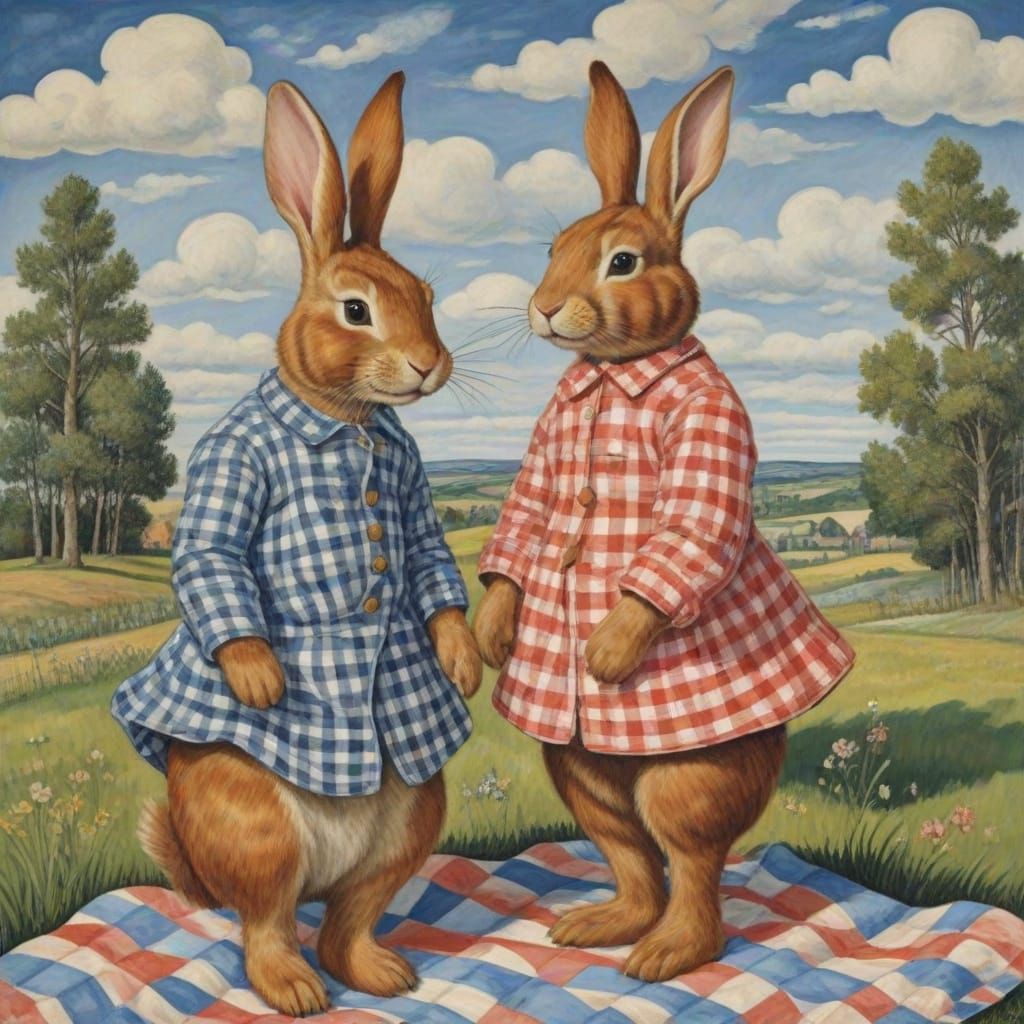 Gingham Rabbit in a Colorful Striped World