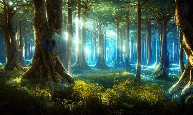 Epic Blue and Gold Forest Concept Art