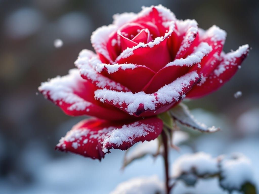 Snow-Kissed Rose: A Winter's First Touch