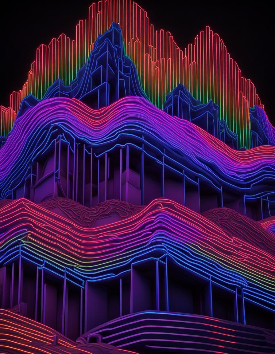 Neon Alpine Mountain Sculpture in James Turrell Style