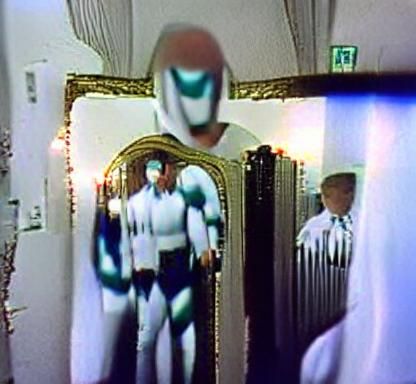 White Mirror Scanline Man: VHS Film Aesthetic