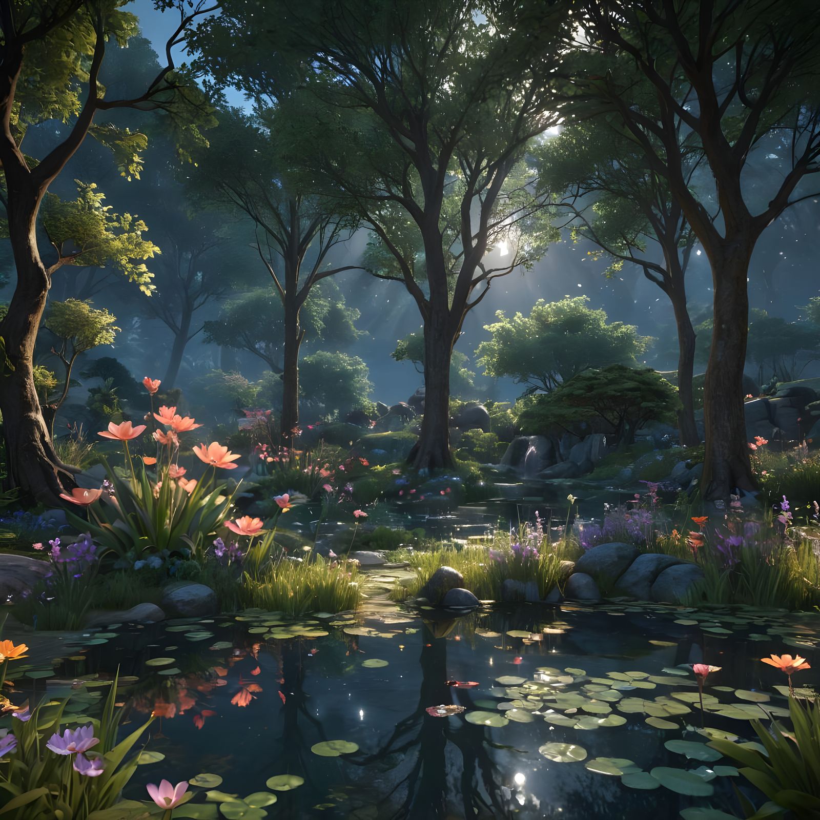 Celestial Garden with Glowing Flora in 3D
