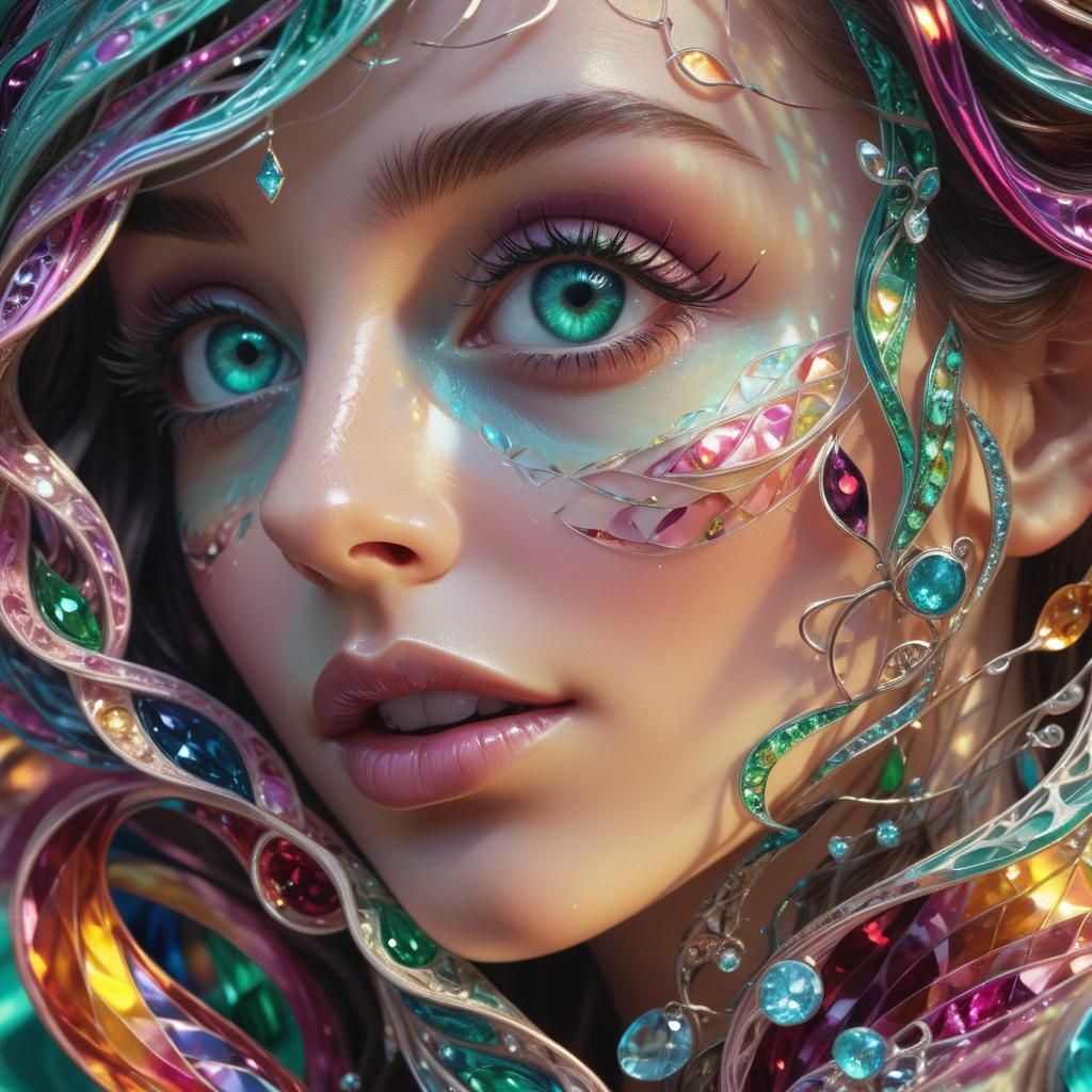 Gemstone Eyes: Hyperrealistic Fantasy Portrait in Candy Colo...