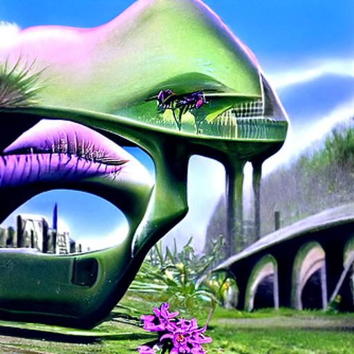 Overgrown Futuristic City with Diamond Flora in Dreamcore St...