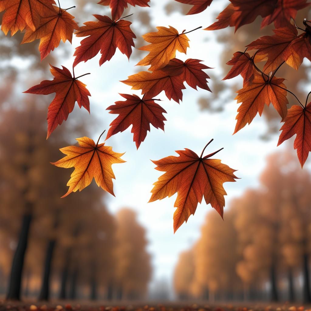 Vibrant Autumn Leaves Falling: Detailed Matte Painting